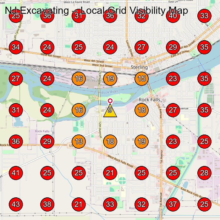 NJ Excavating GeoGrid visibility map for Excavating Contractor in 9240 N Shadow Ln